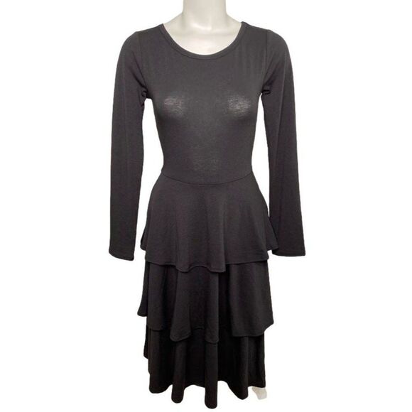 LuLaRoe Gerogia Solid Black Tiered Fit & Flared Long Sleeve ‎ Dress Sz XS NEW - Picture 1 of 7